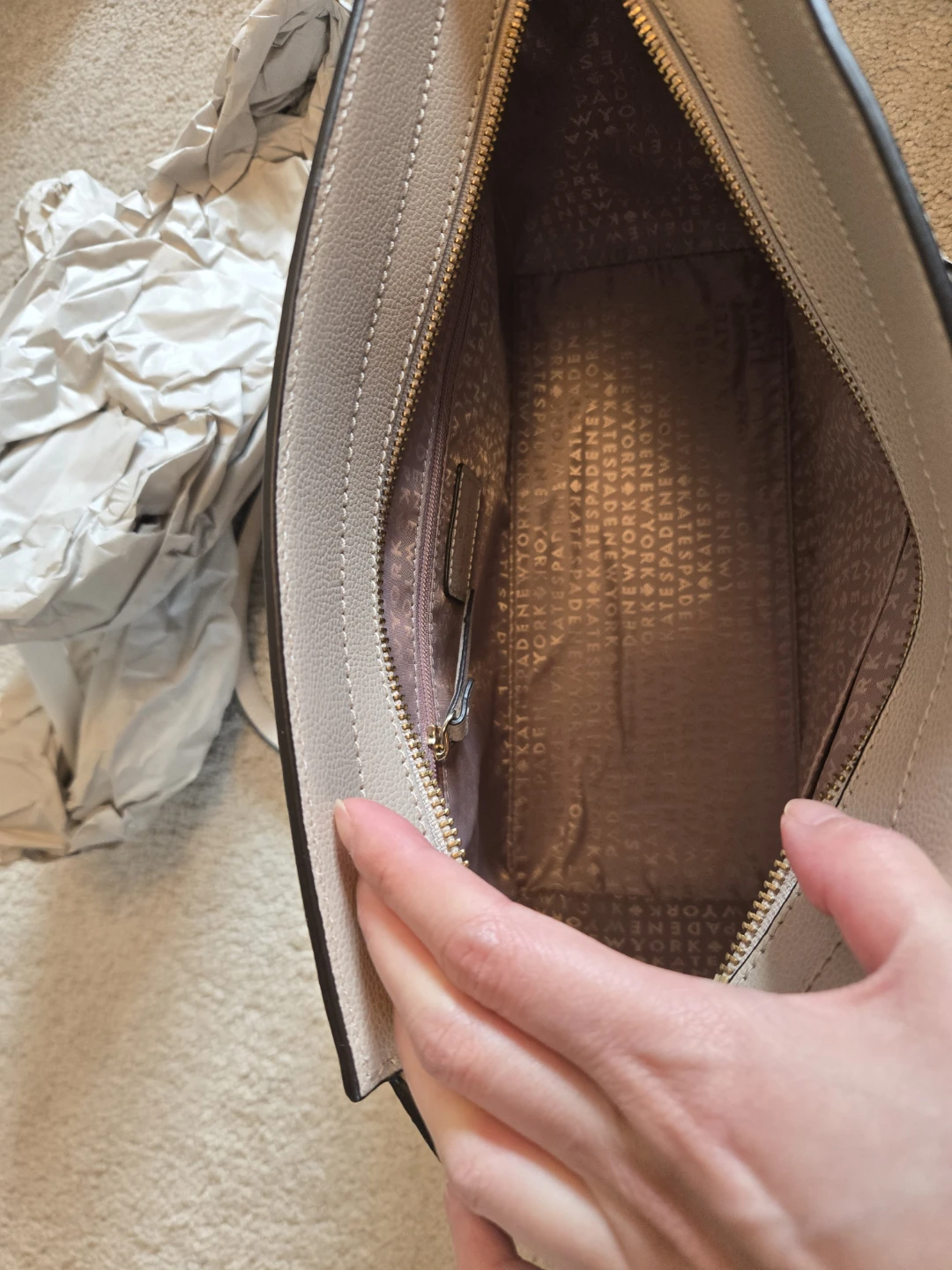 NEW Kate Spade New York Beige Leather Tote Bag - photo 3