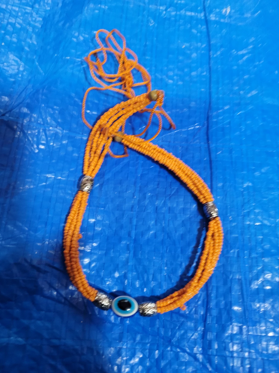Orange Beaded Necklace with Evil Eye Charm - photo 2