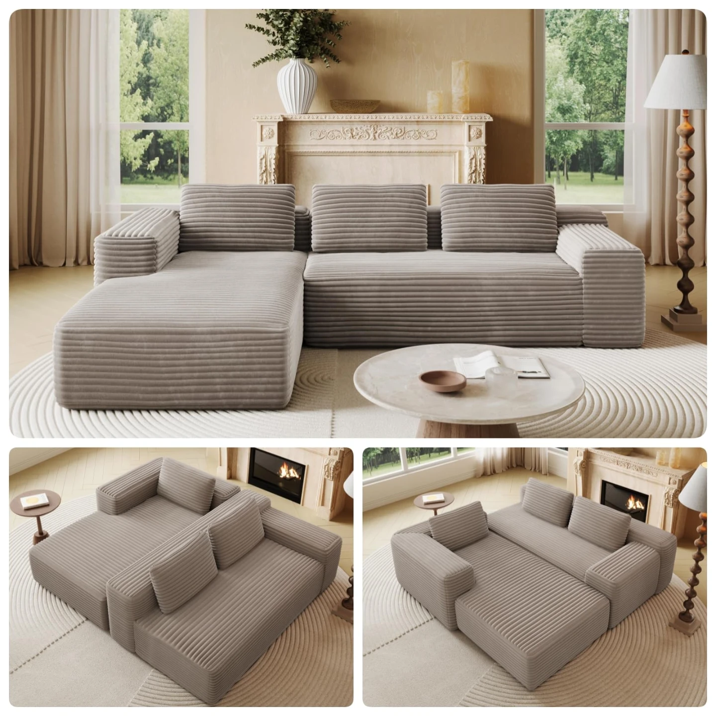 Corduroy Sectional Sofa Couch - photo 2