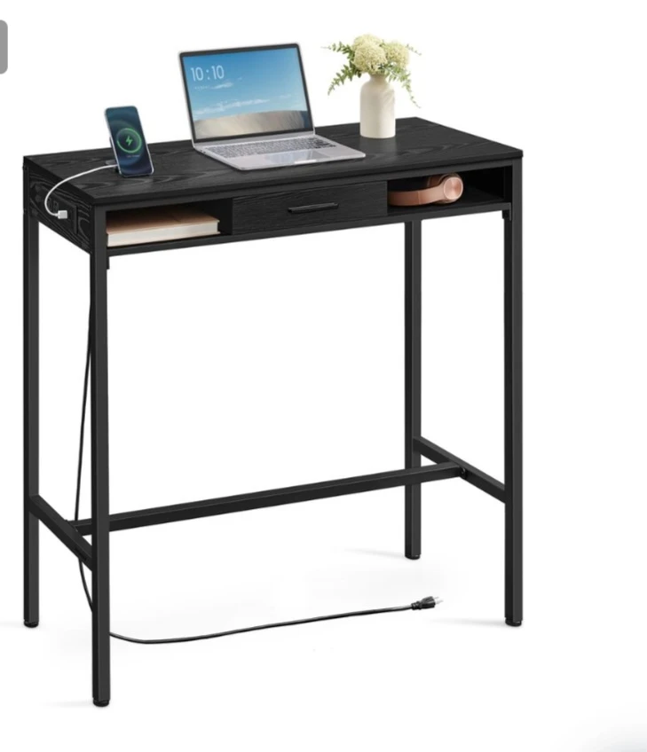 Black Standing Desk with Built-in Charging Station