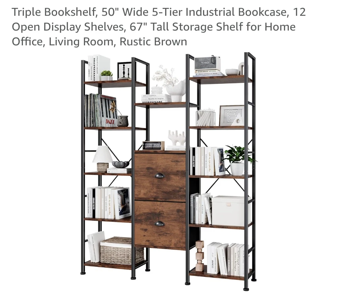 DreamDashio Bookshelf - 50" Wide 5-Tier Industrial Bookcase