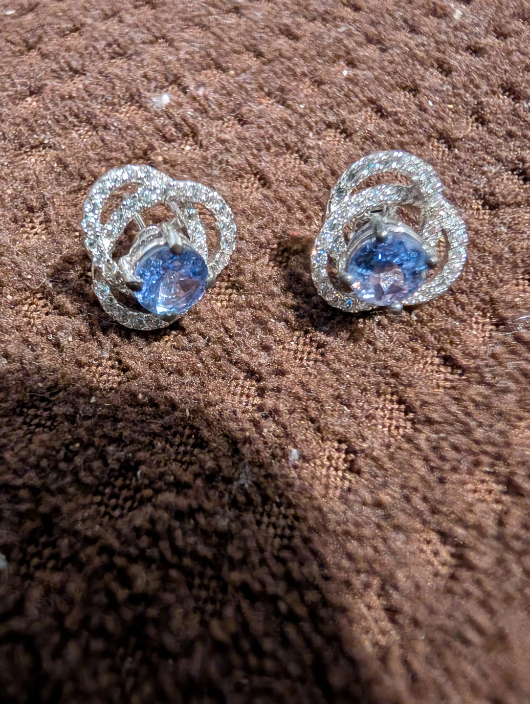 Silver Tone Stud Earrings with Purple Stones