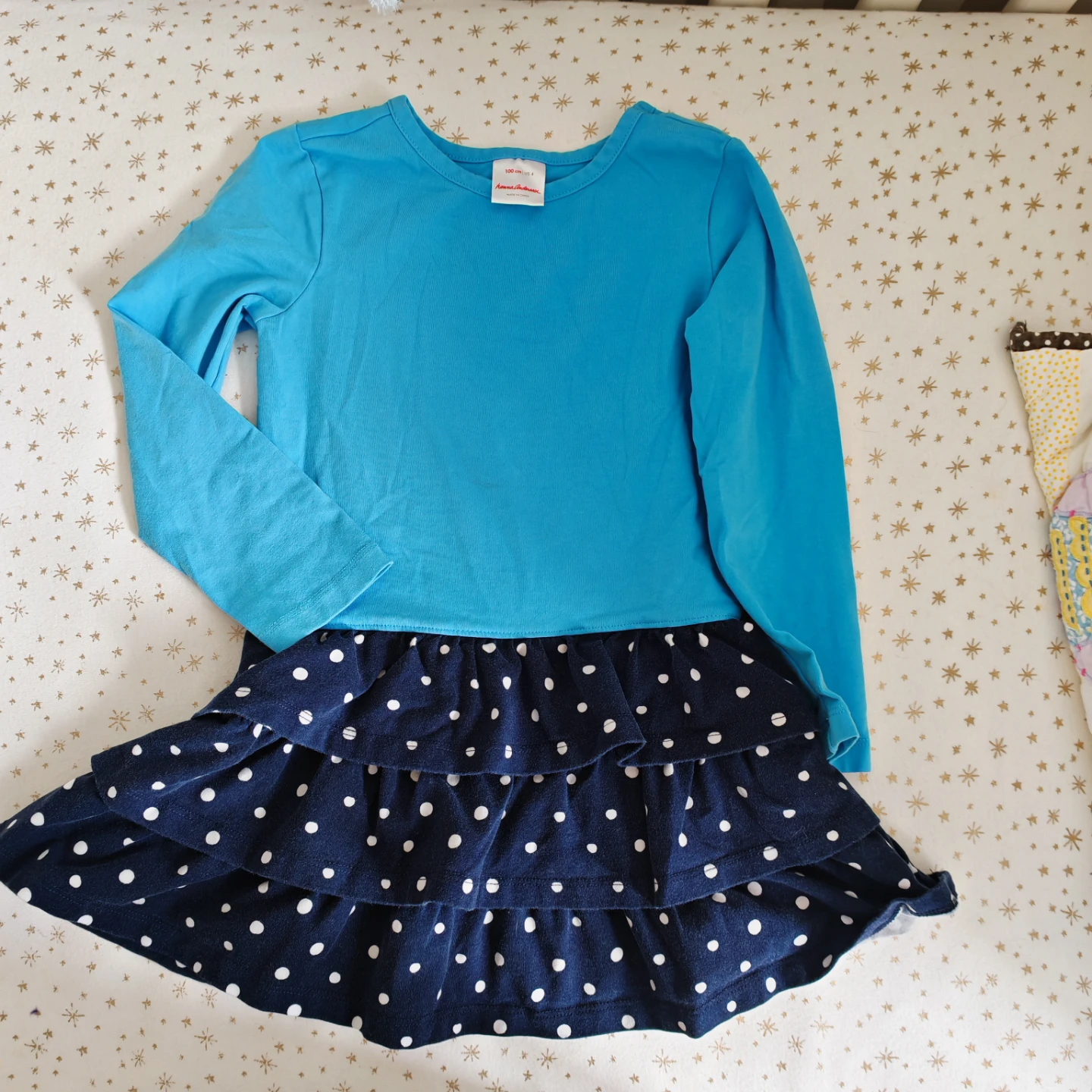 Hanna Andersson Blue Long Sleeve Dress with Navy Polka Dot Skirt - photo 4