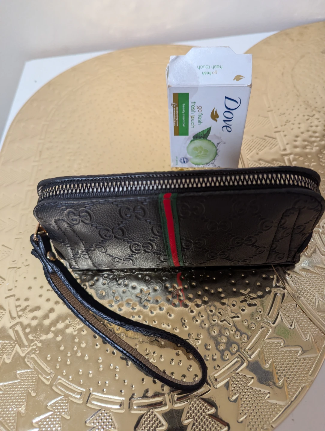 Black Embossed Monogram Wristlet Clutch