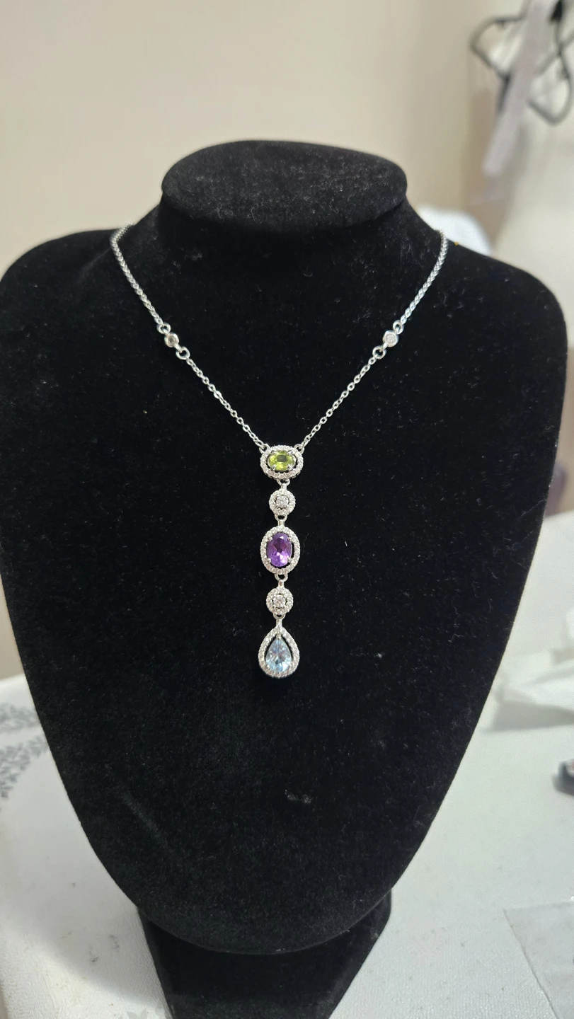 S925 Sterling Silver Multi Gemstone Dangle Necklace - photo 3