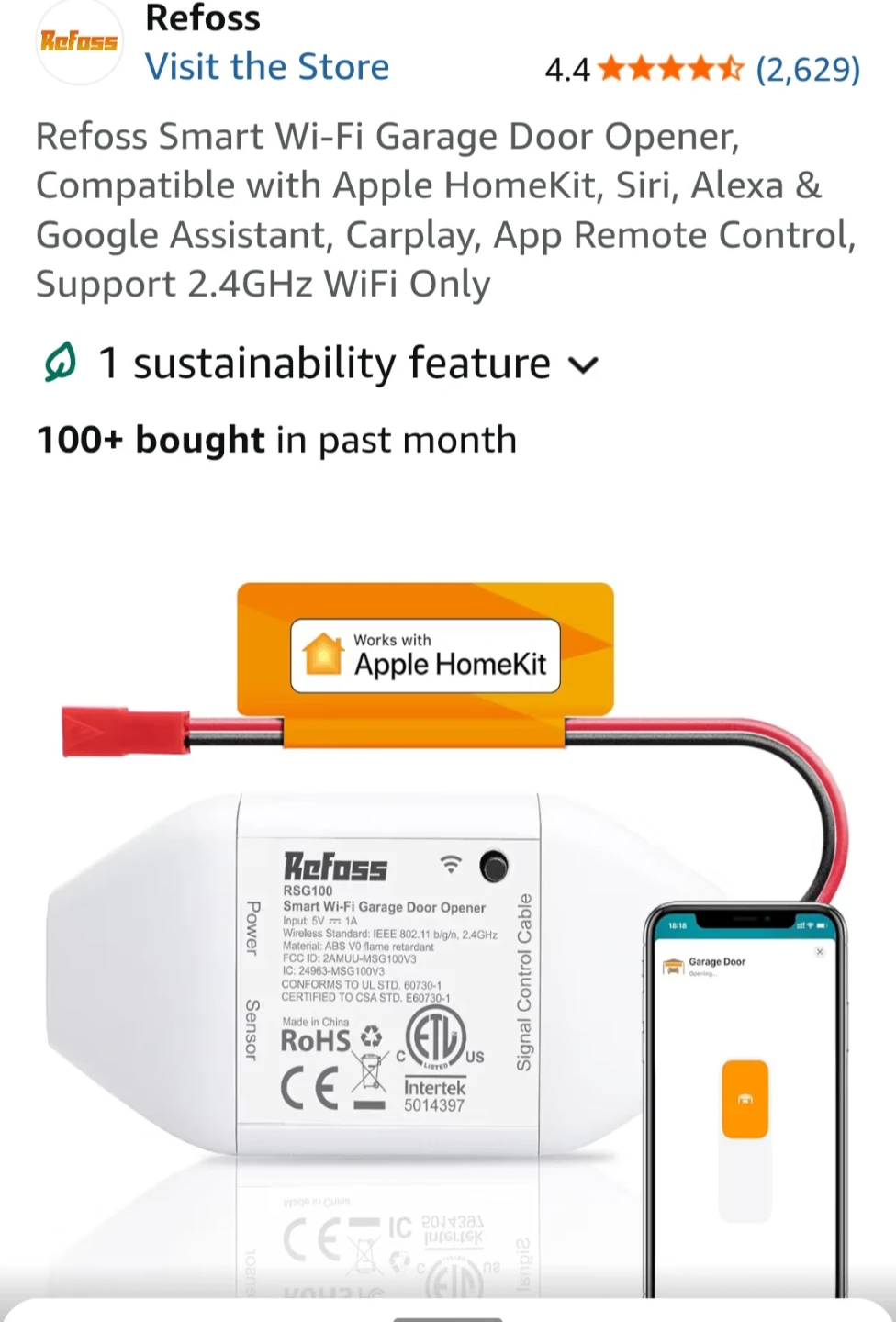 NEW - Refoss Smart Wi-Fi Garage Door Opener - photo 5