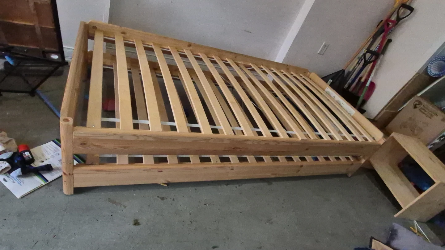 Wooden staked Bed Frame with Slats and bed table