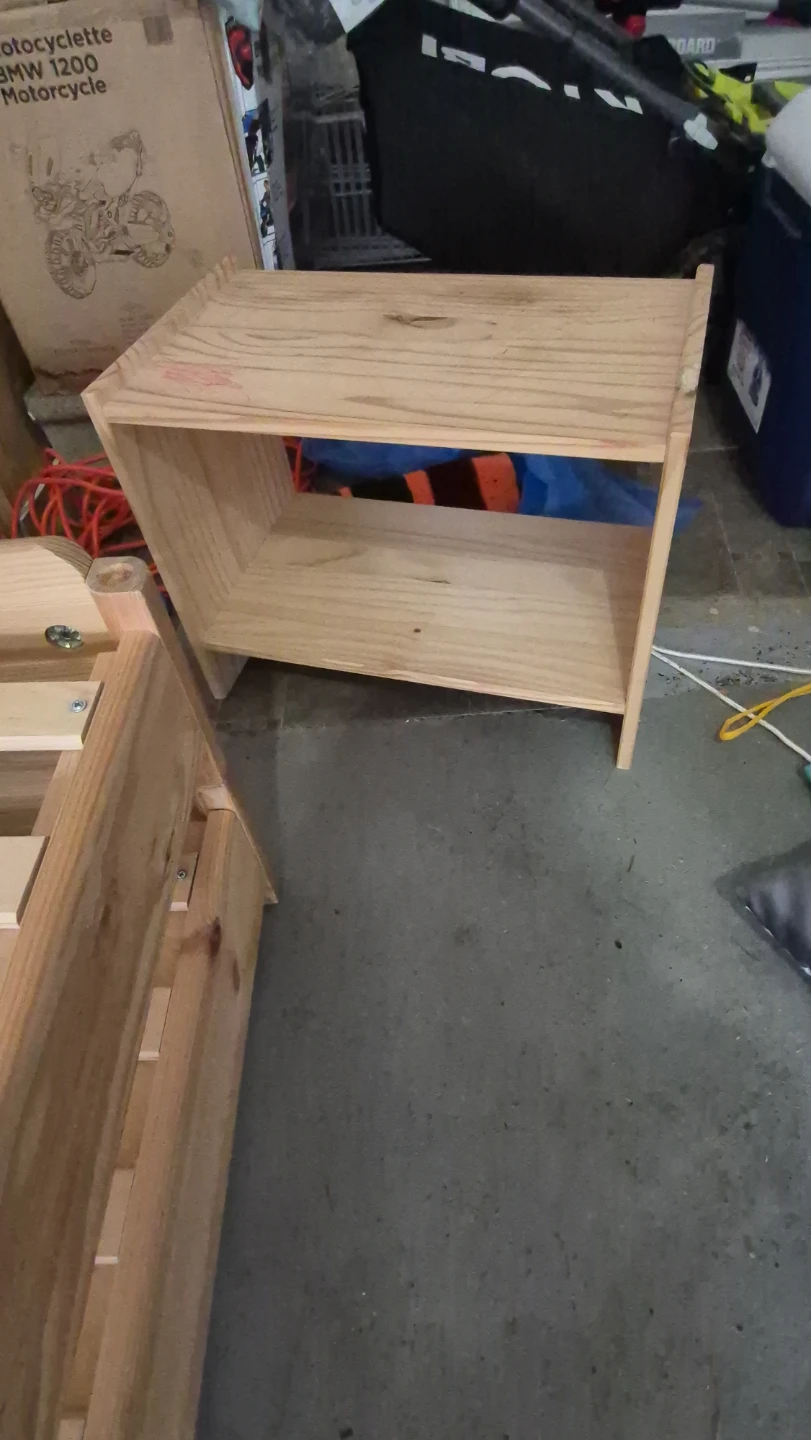 Wooden staked Bed Frame with Slats and bed table - photo 3