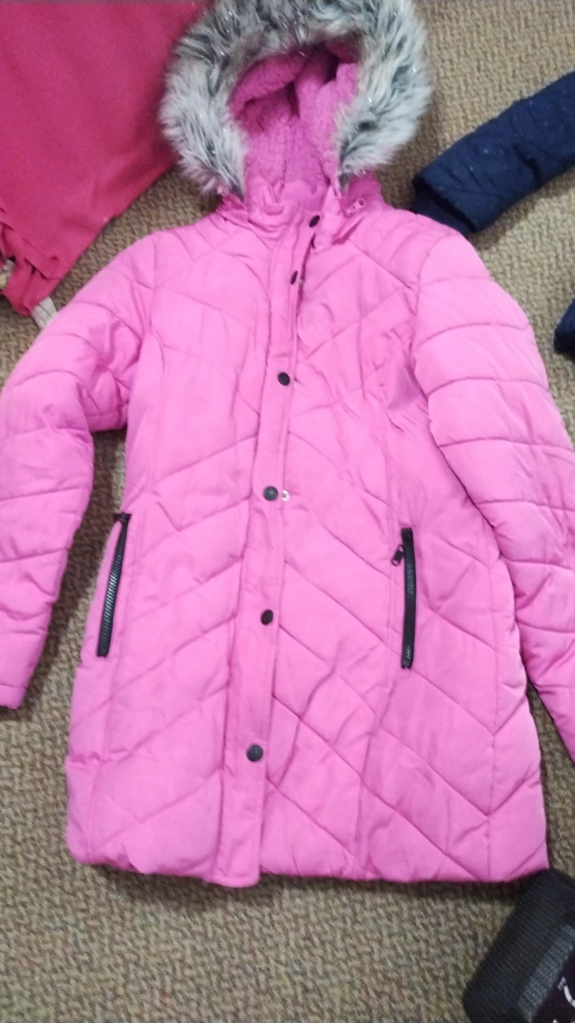 Pink Quilted Puffer Jacket with Fur Hood from justice