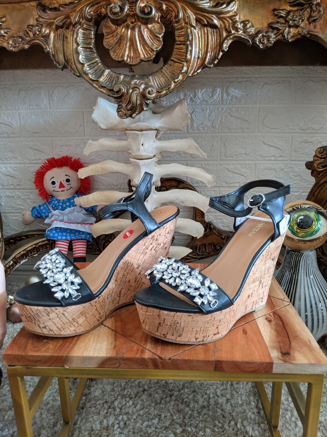 Le Château Black Embellished Wedge Sandals - photo 3