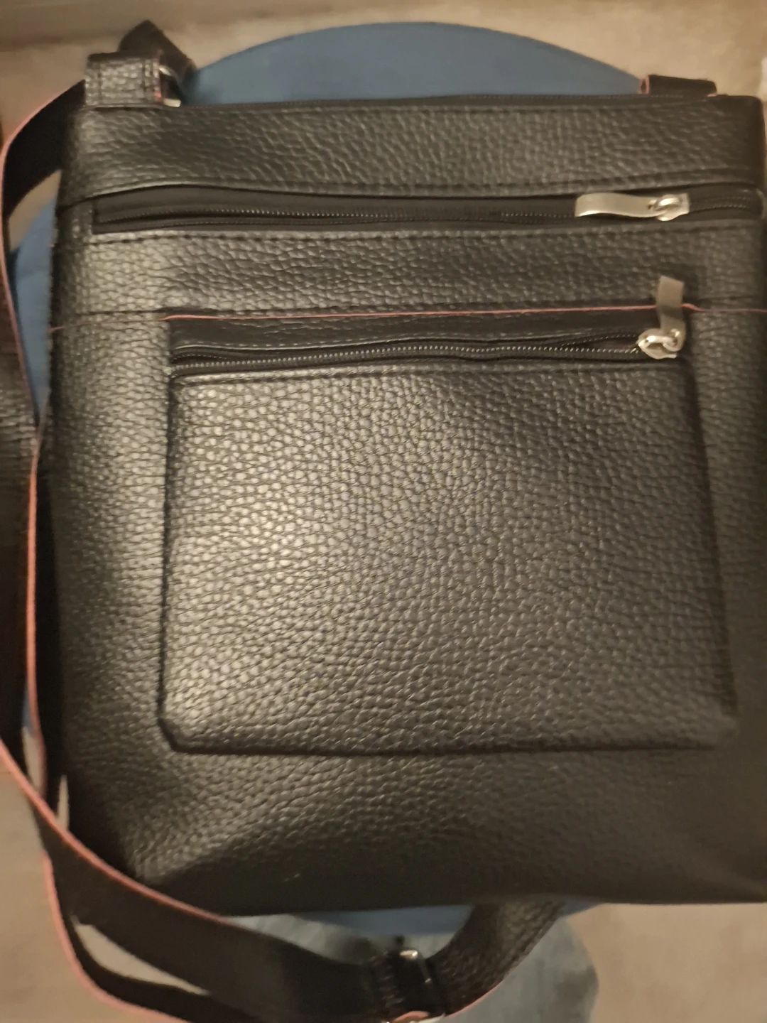 Black Faux Leather Crossbody Bag with Zippers