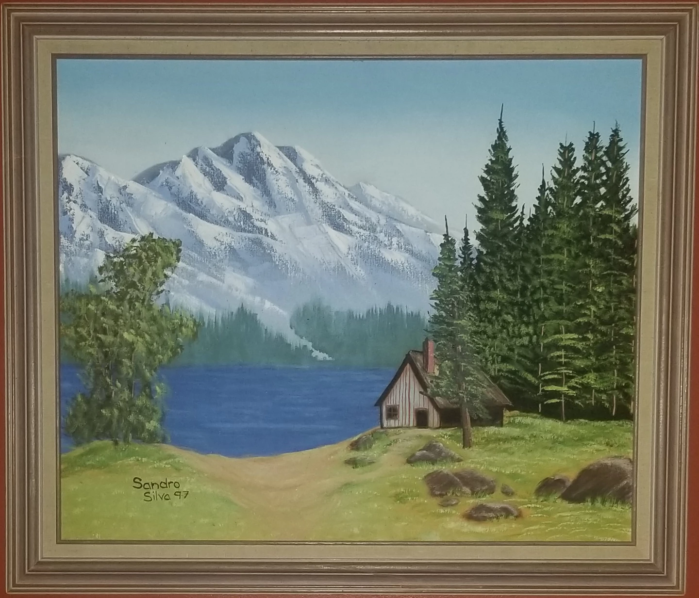 Sandro Silva '97 Landscape Painting - Cabin by Lake