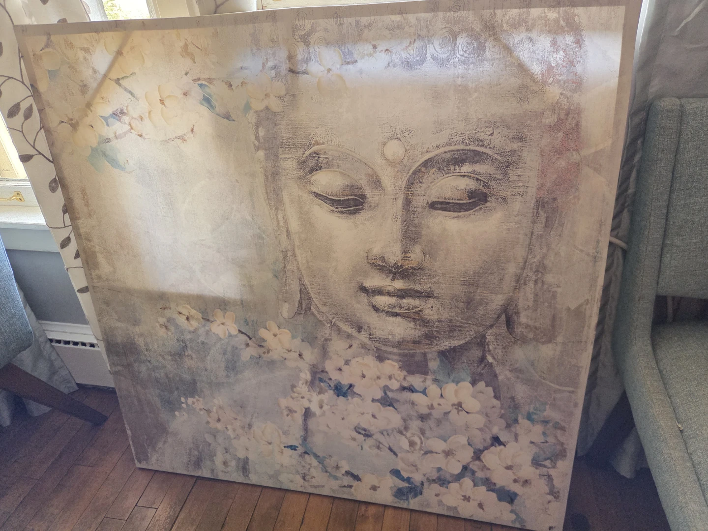 Canvas Wall Art - Buddha Face with Cherry Blossoms