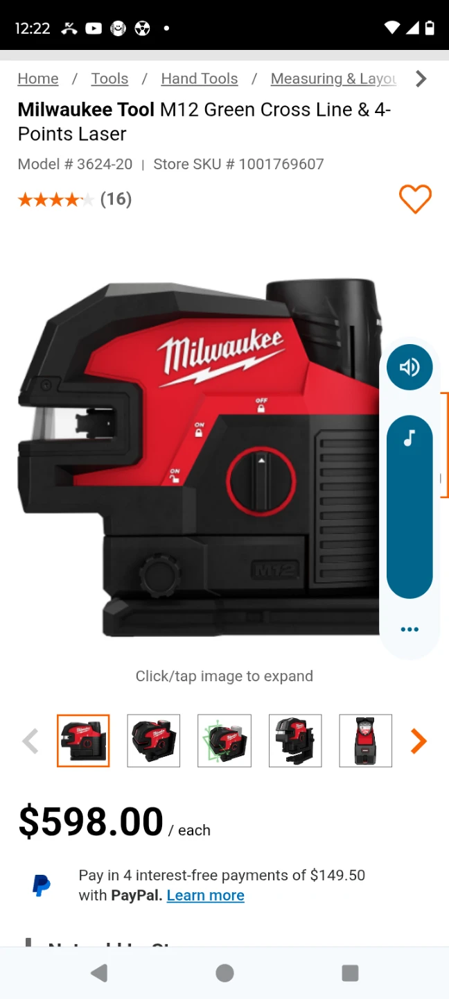Milwaukee Tool M12 Green Cross Line & 4-Points Laser