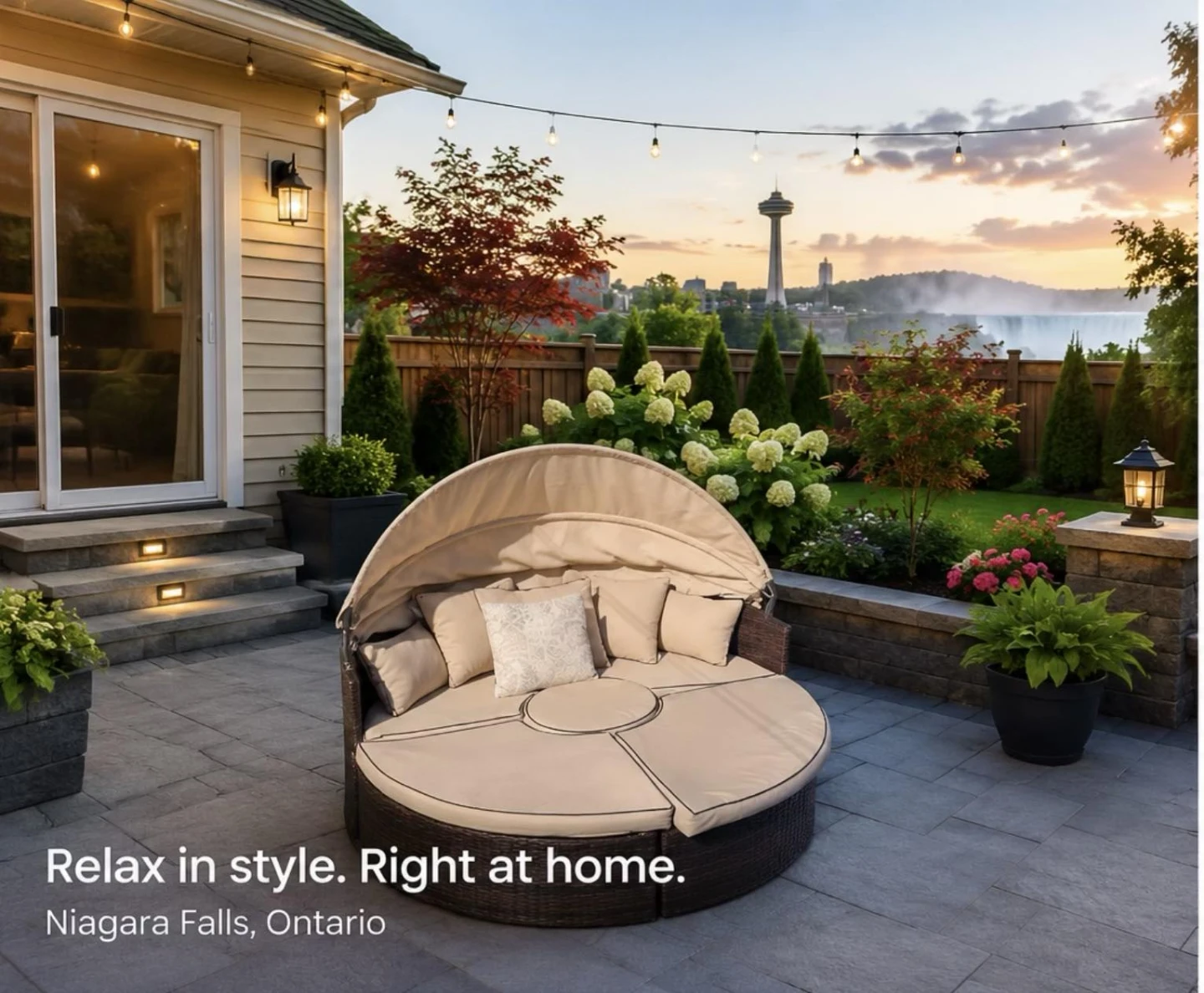 Round Outdoor Daybed with Canopy and Cushions