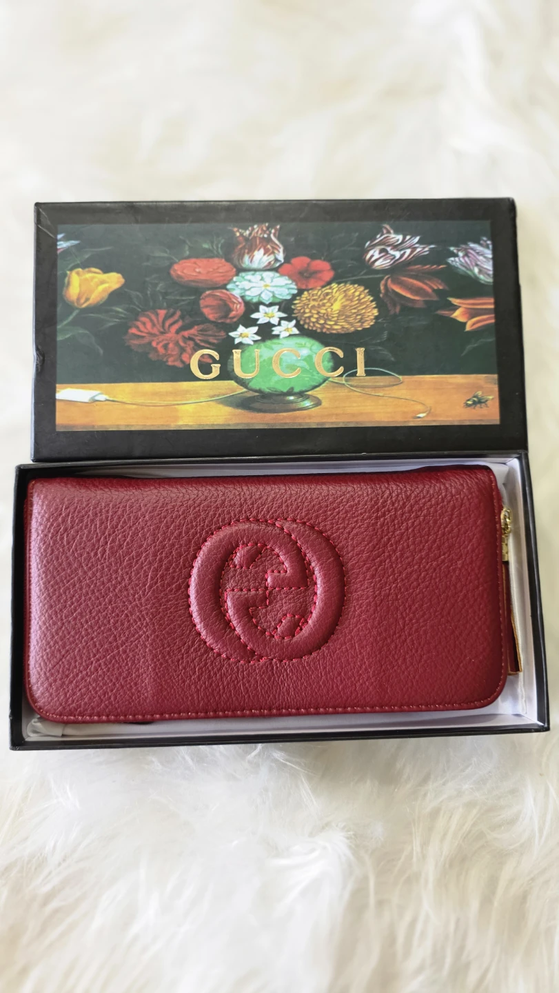 Red Leather Zip Around Wallet