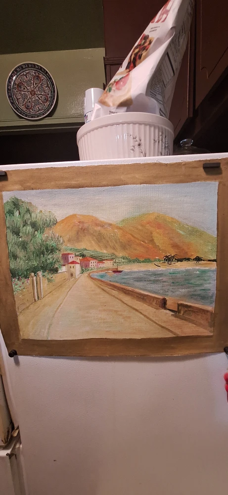 Oil Painting of a Coastal Village Scene - photo 2