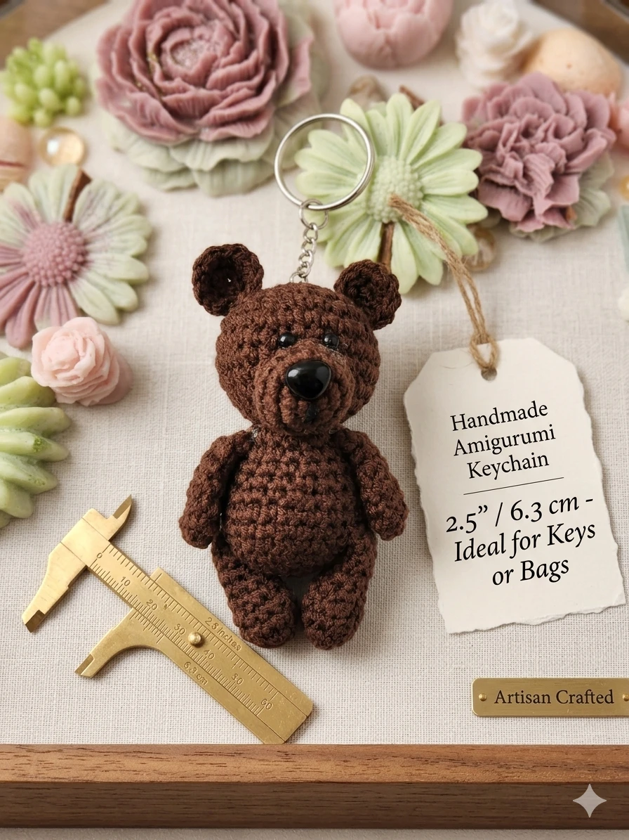 Handmade Amigurumi Teddy Bear Keychain - photo 2