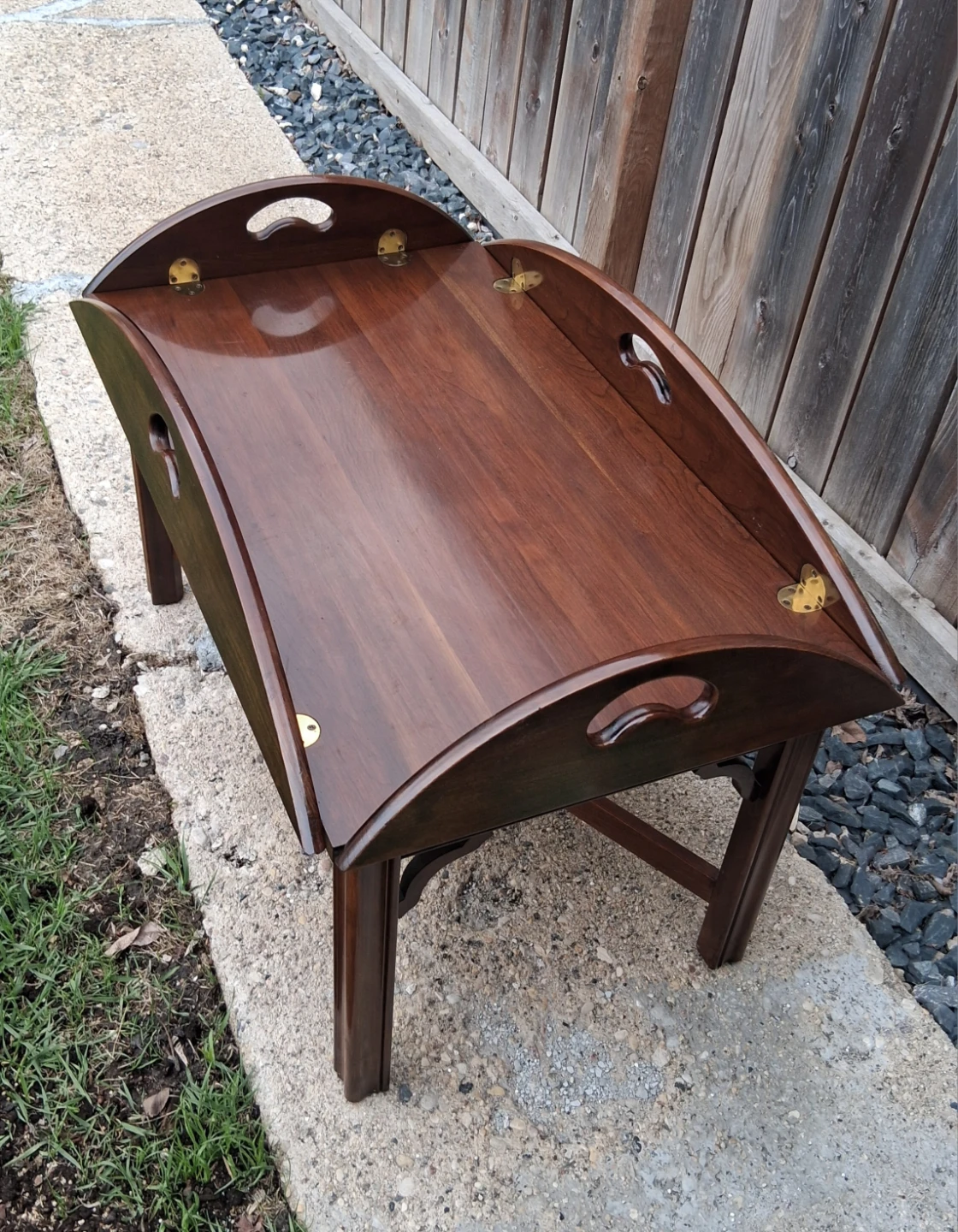 Wooden vintage Folding Tray Table with Handles - photo 5