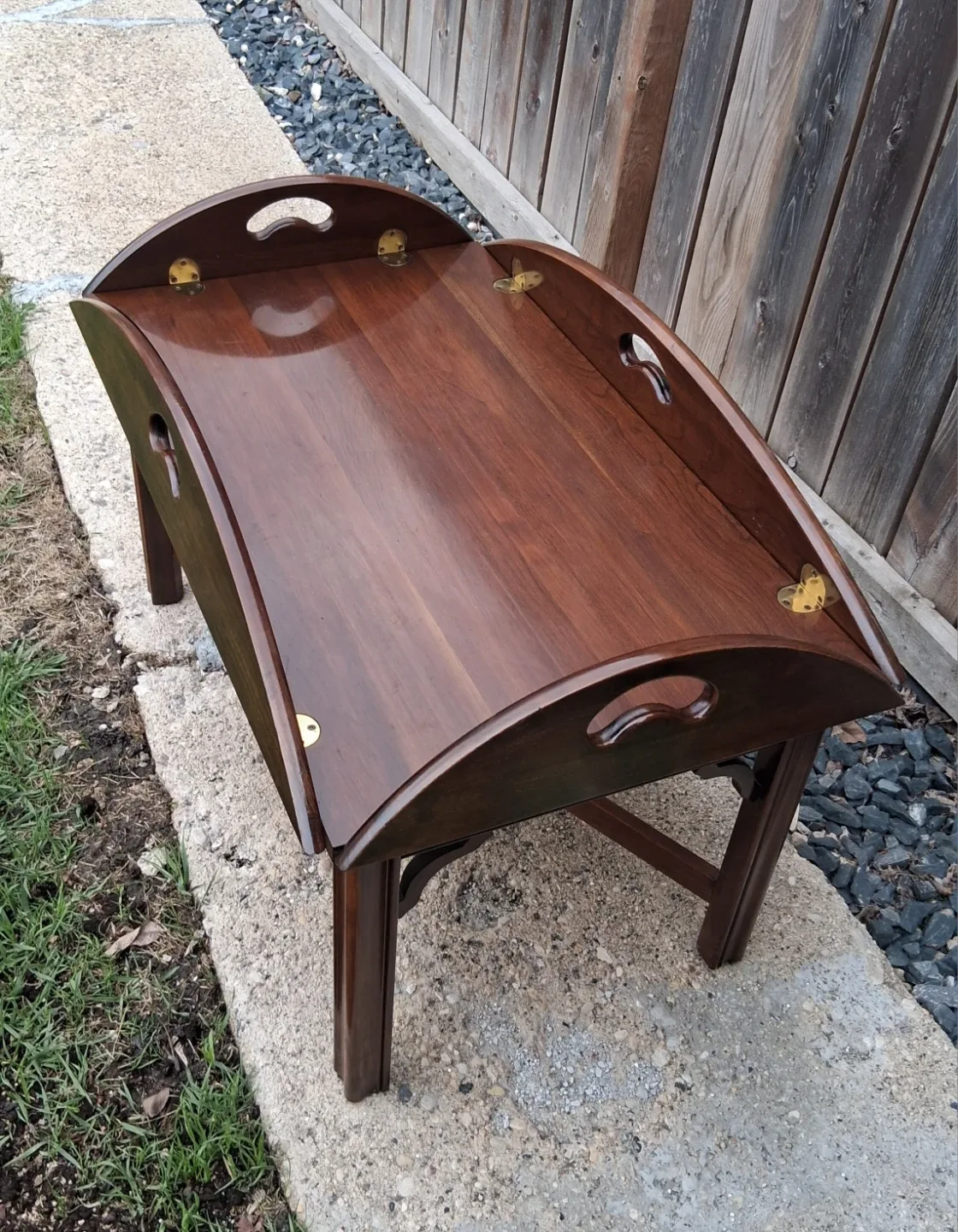 Wooden vintage Folding Tray Table with Handles - photo 5