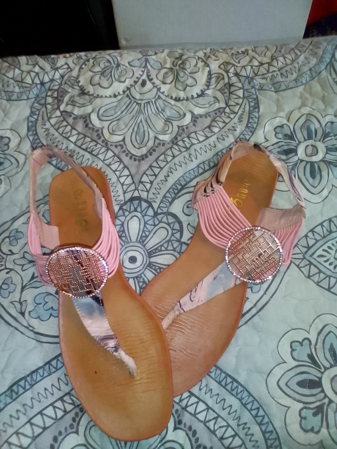 Pink Embellished Thong Sandals