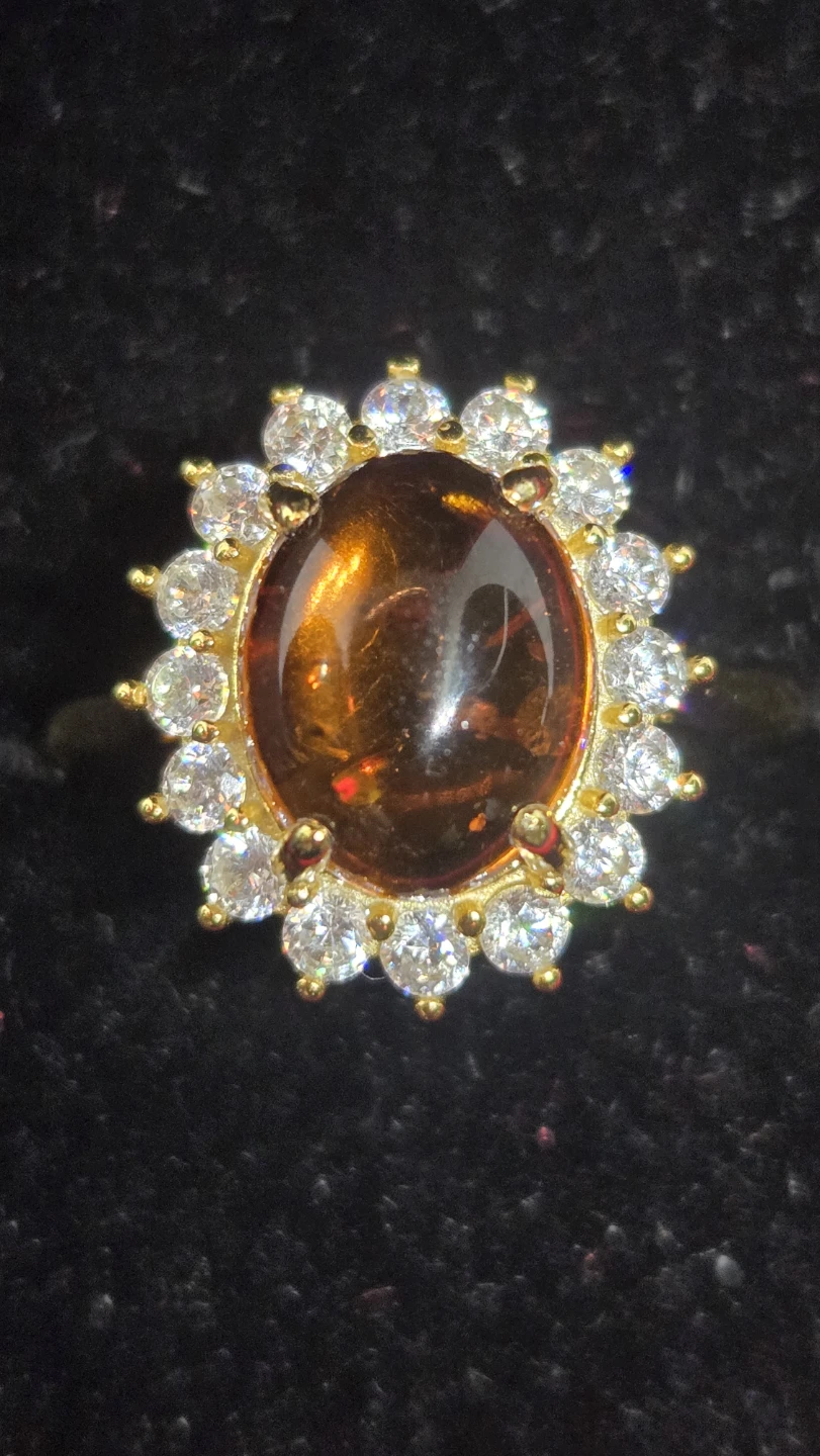 Natural Amber and CZ Ring