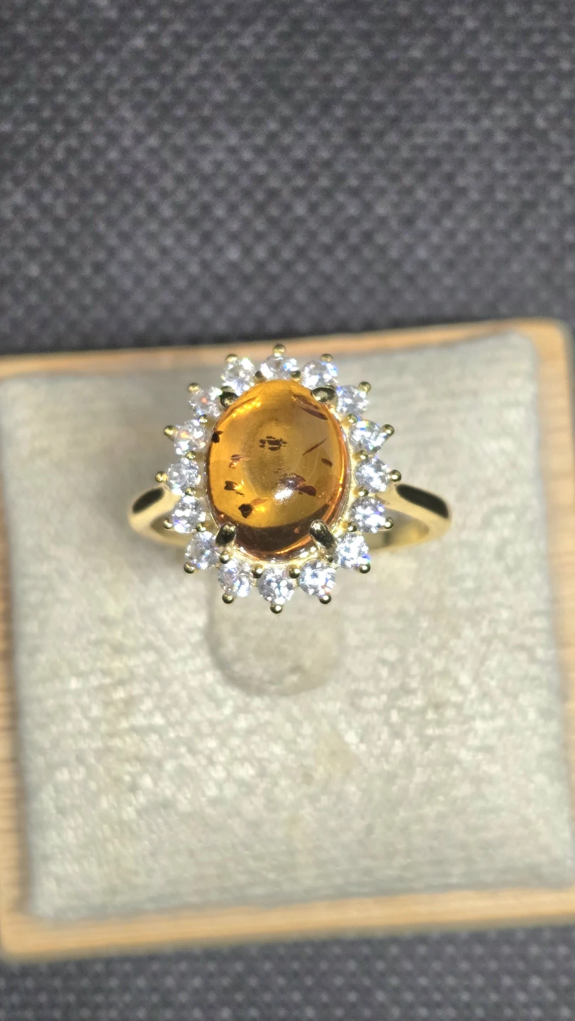 Natural Amber and CZ Ring - photo 2