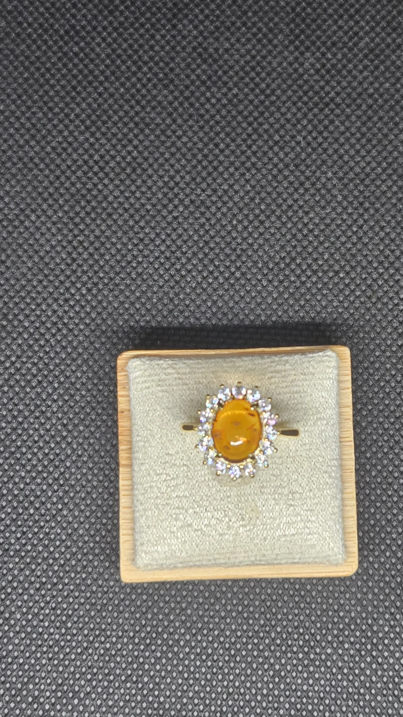 Natural Amber and CZ Ring - photo 3