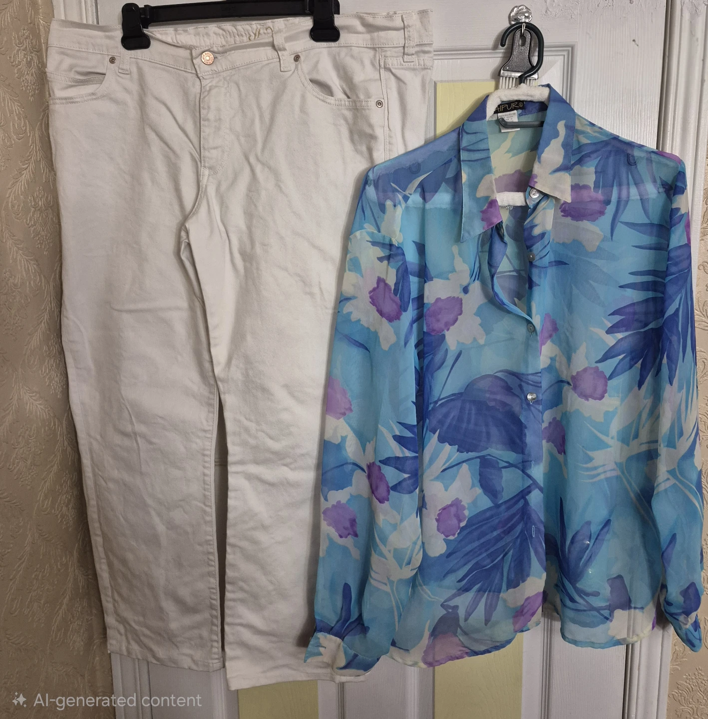 Blue Floral Chiffon Blouse pants and necklace @ other listing - photo 4