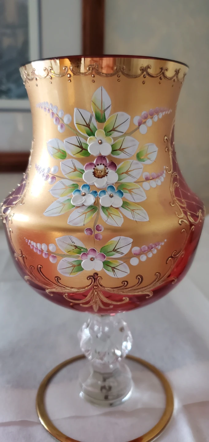Hand-Painted Glass Vase and Goblets Set - photo 3