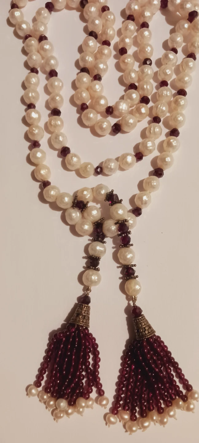 Gorgeous Pearl and Garnet Tassel Lariat Necklace - photo 2