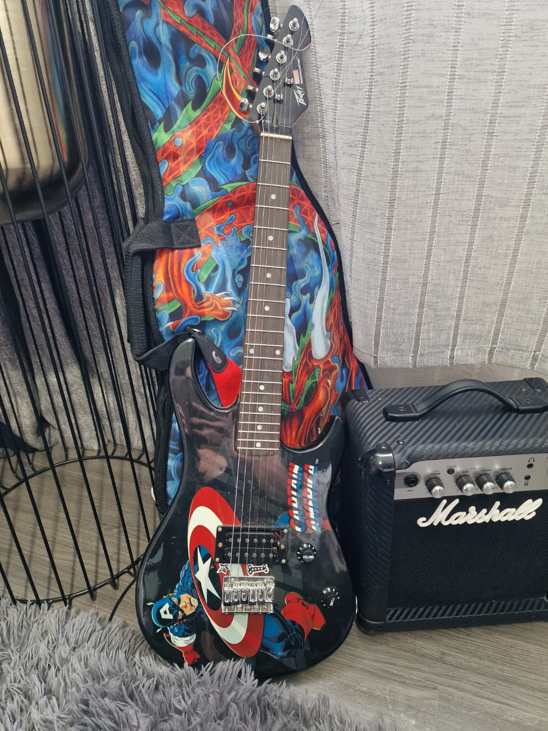 Marshall Guitar Amplifier and Electric Guitar with Case