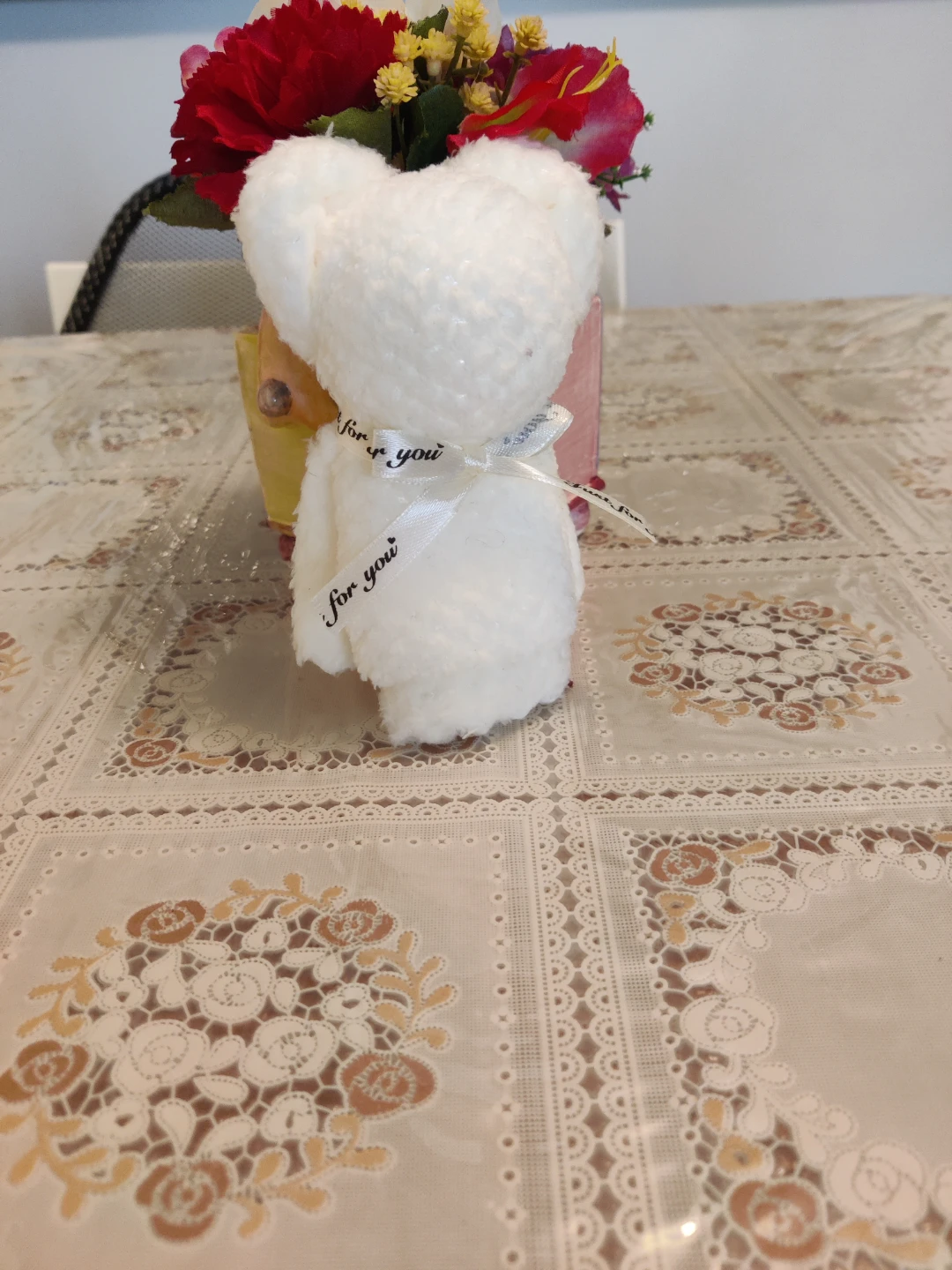 White Teddy Bear Shaped Washcloth with "for you" Ribbon - photo 2