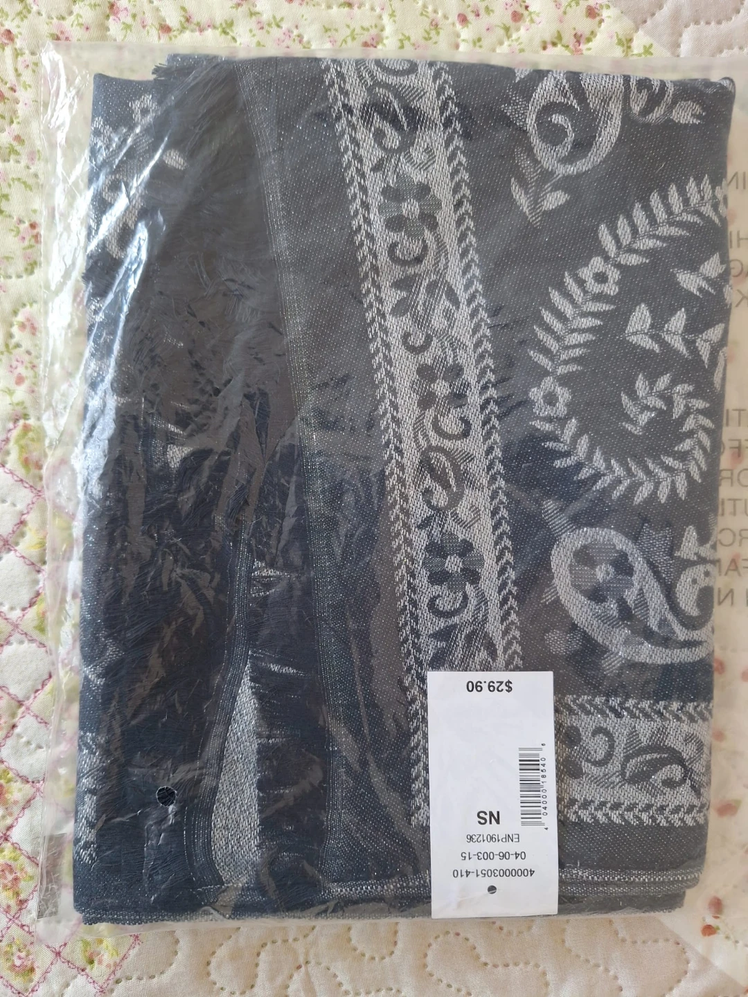 Black and Silver Patterned Shawl / Wrap