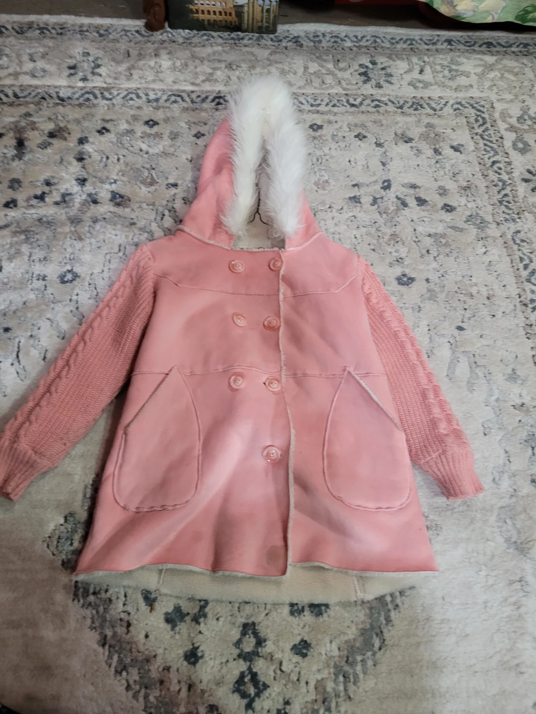 YC Creations Pink Hooded Coat with Faux Fur Trim