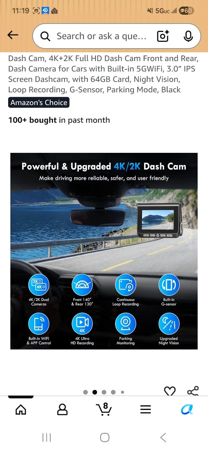 4K+2K Front and Rear Dash Cam with 64GB Card, WiFi, Night Vision - photo 2