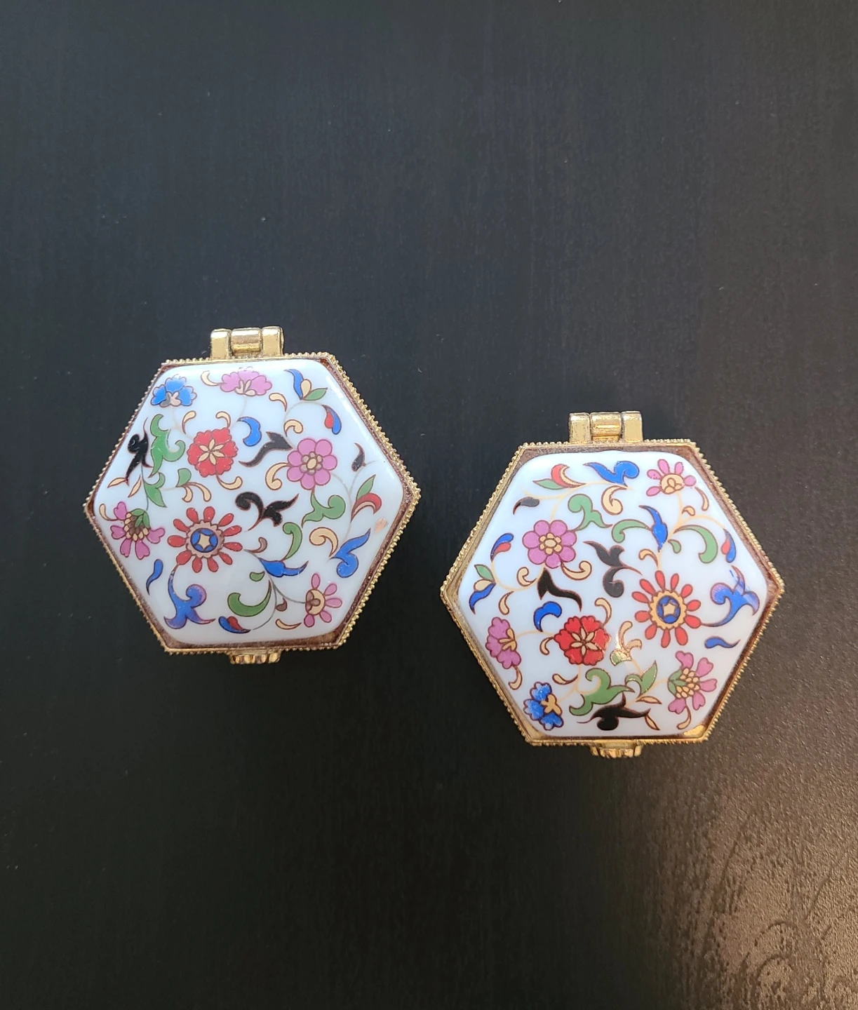 New Set of 2 Vintage Hexagonal Trinket Boxes