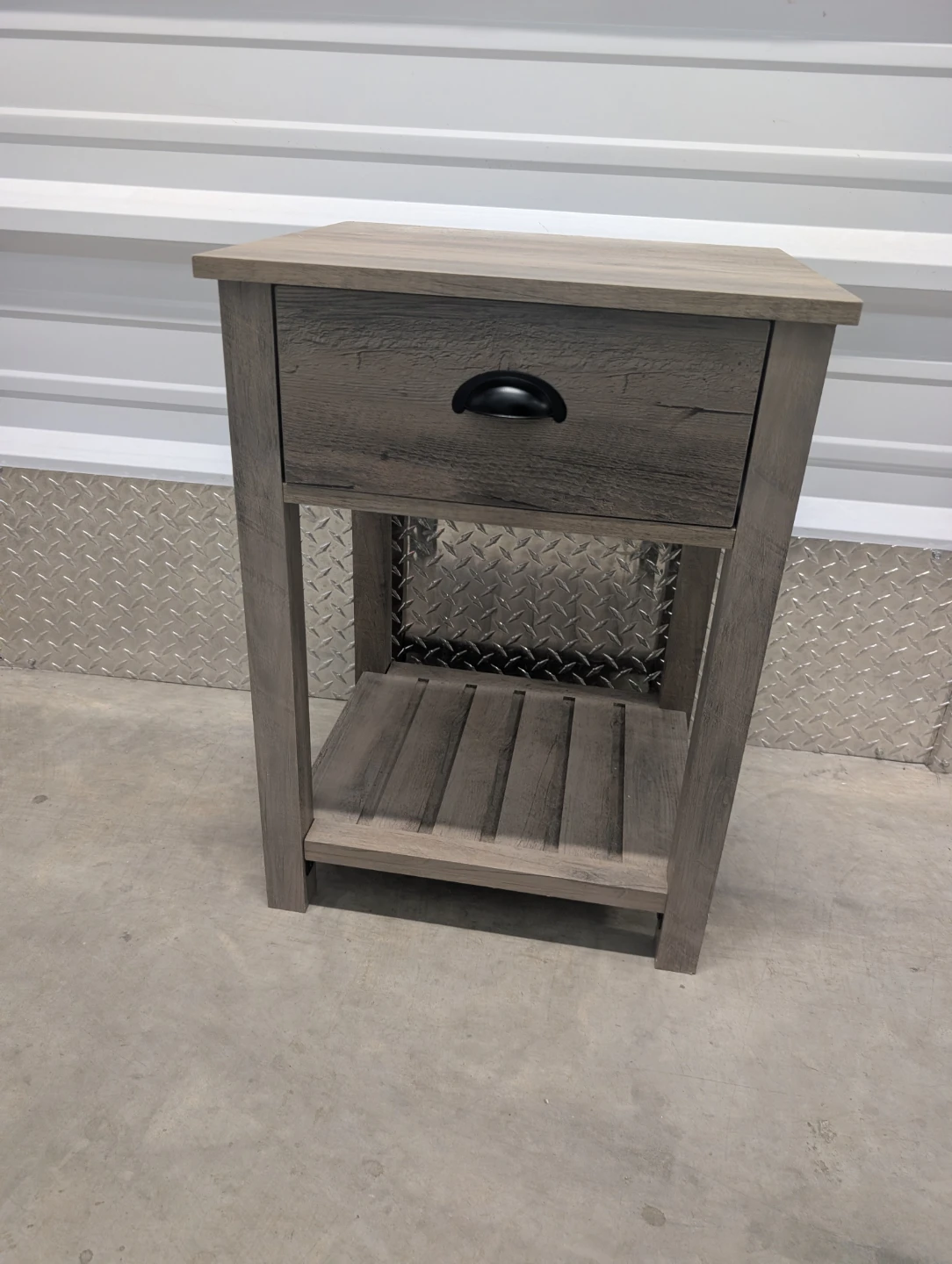 Rustic Gray End Table with Drawer and Shelf