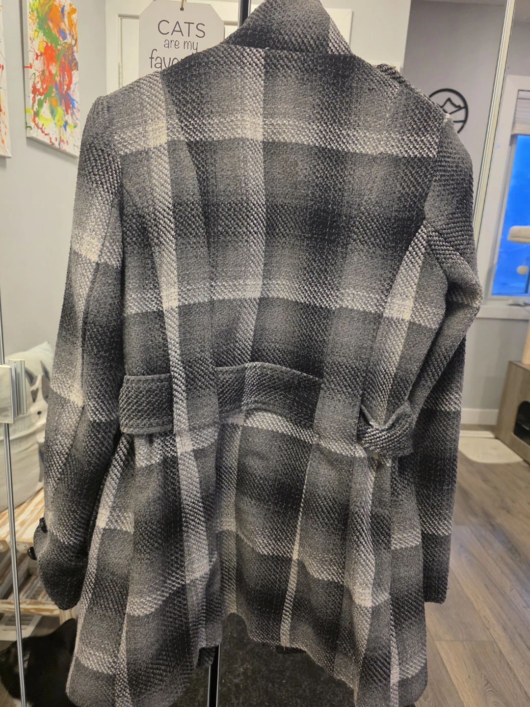 Suzy Shier Plaid Double-Breasted Coat - Size S/P