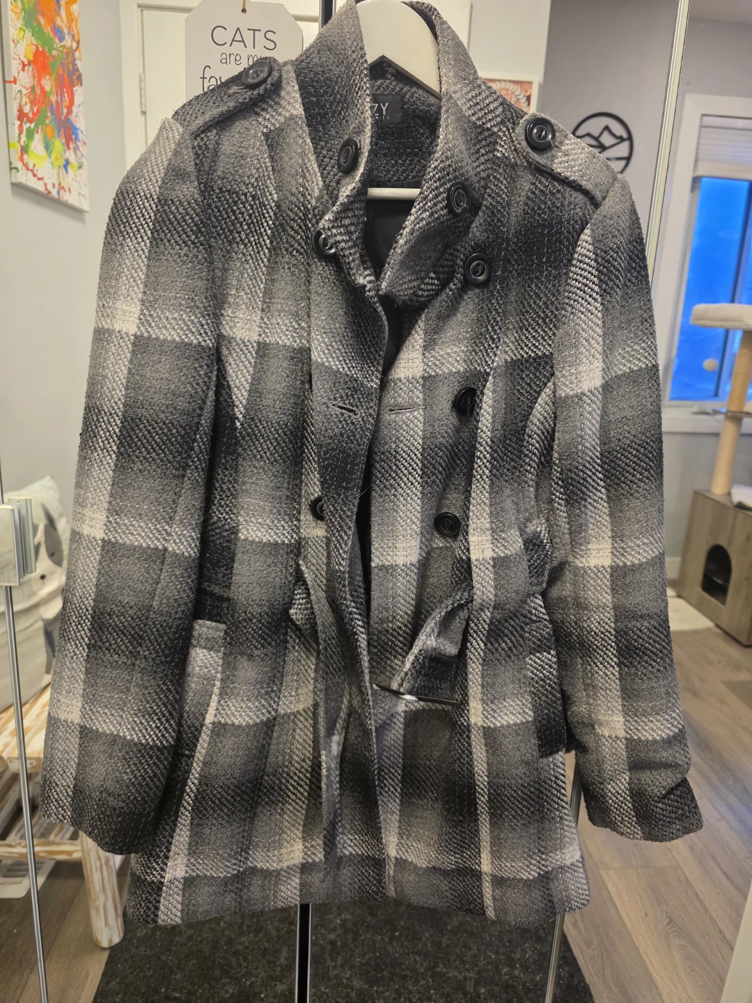 Suzy Shier Plaid Double-Breasted Coat - Size S/P - photo 3