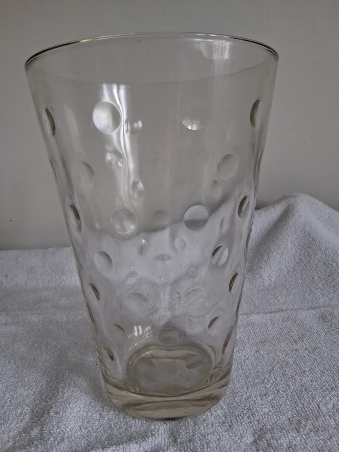 Clear glass vase with dot pattern
