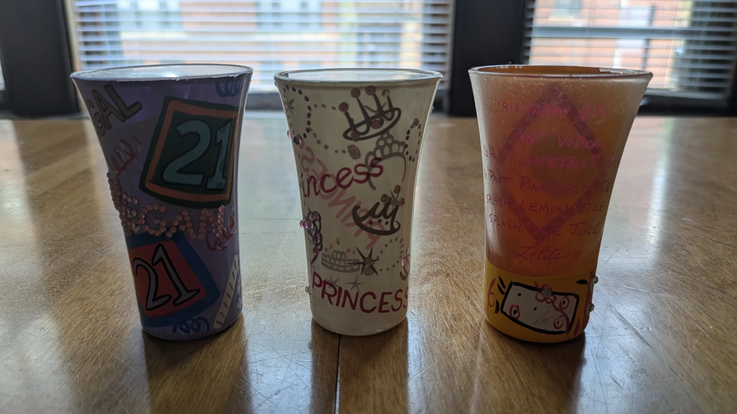 Set of 3 Lolita hand painted shot glasses