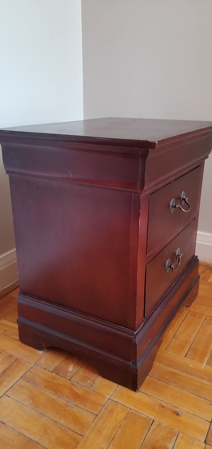 Dark Cherry Wood Nightstand with Two Drawers - photo 3