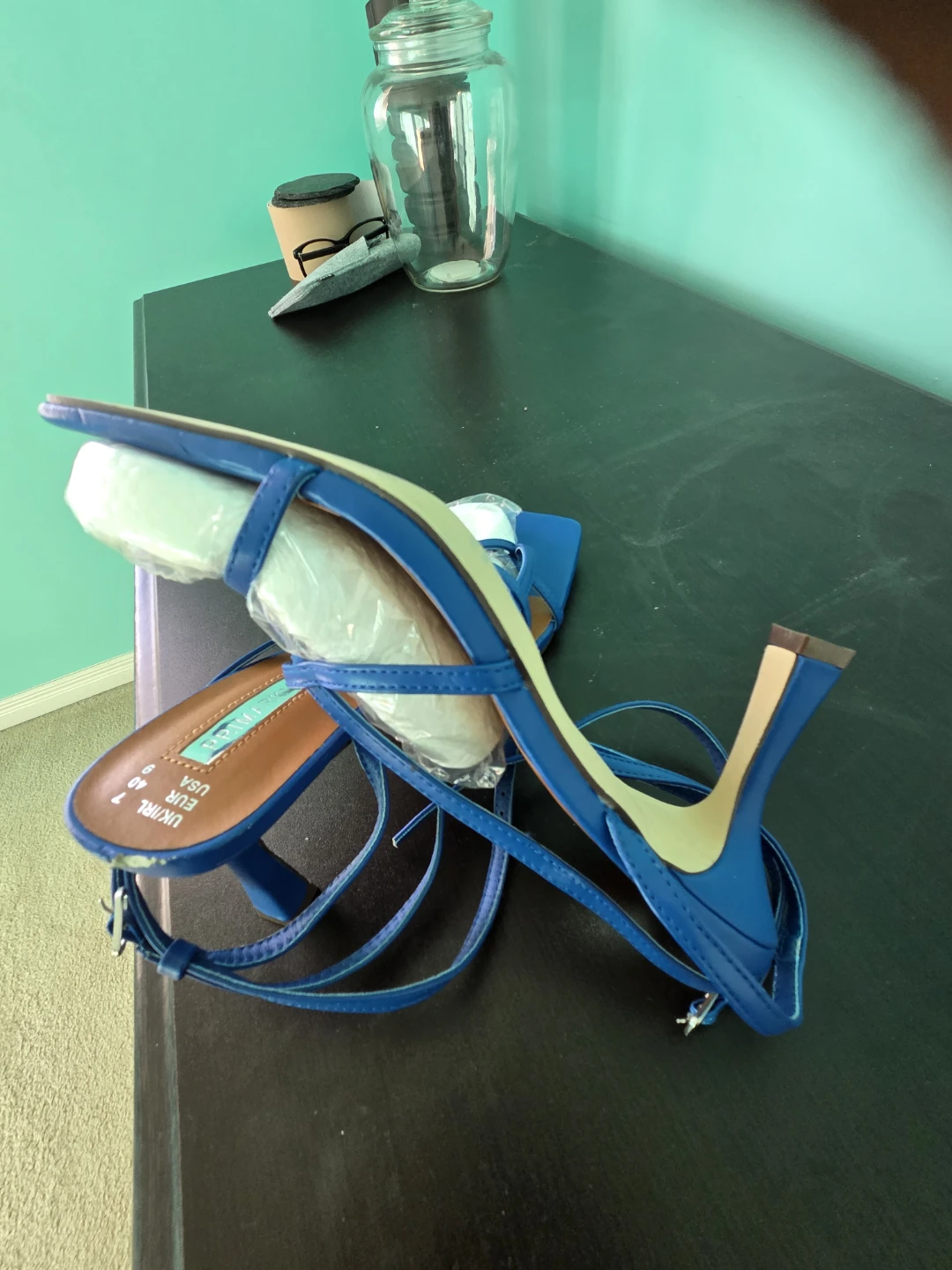 Blue strappy heels