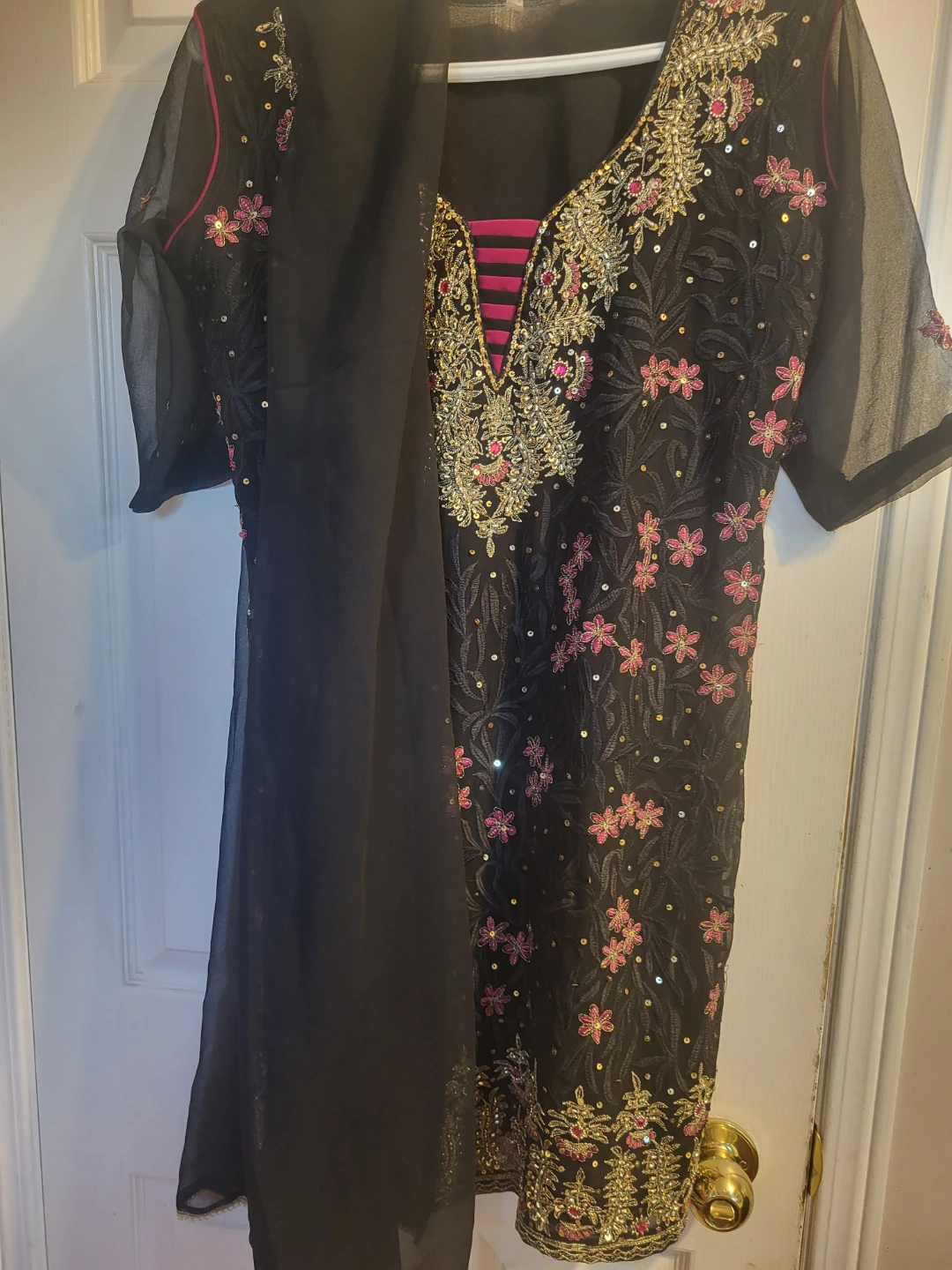 Black Embroidered Kameez Shalwar with Dupatta