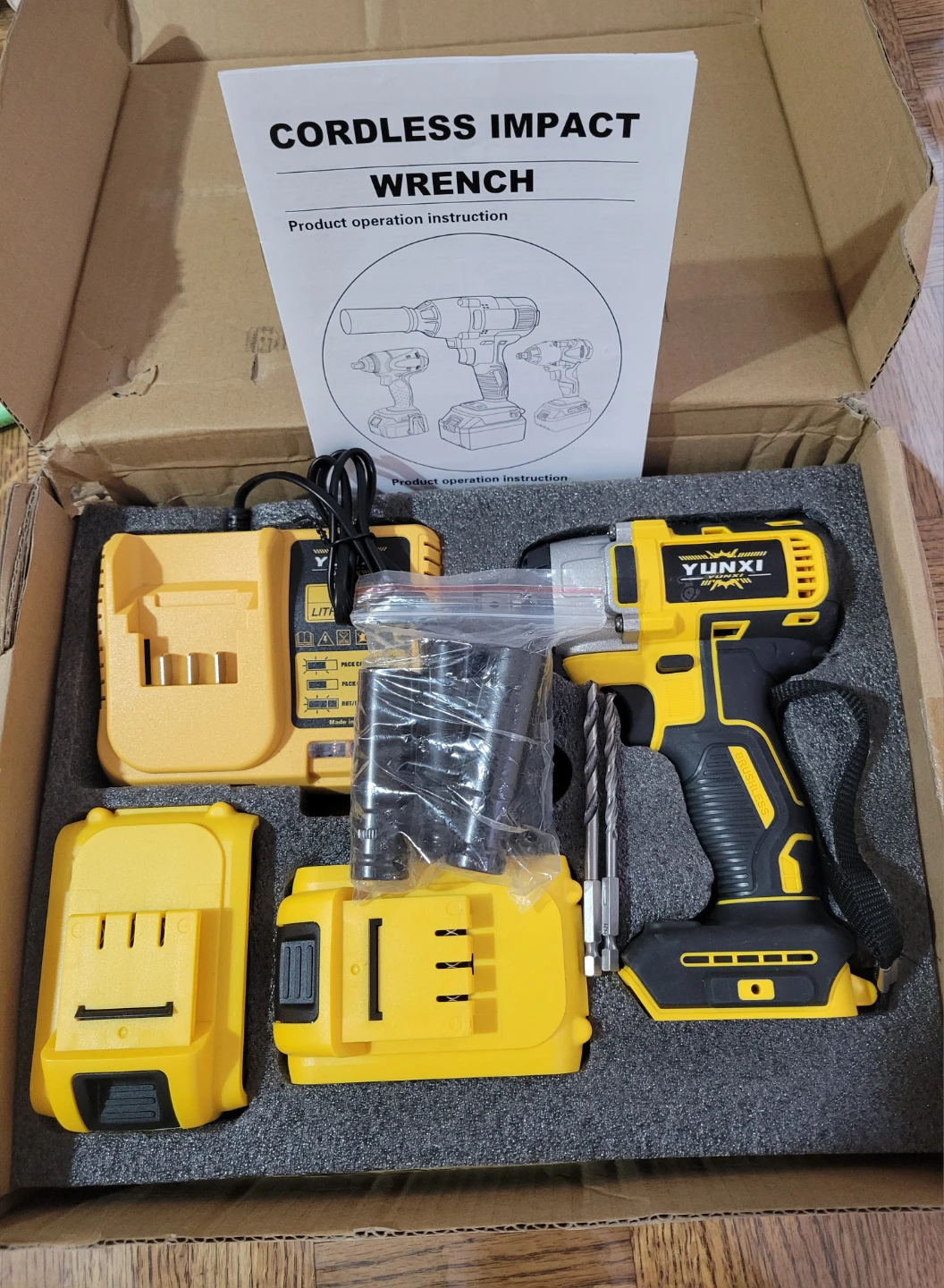 NEW YUNXI Cordless Impact Wrench Kit with 2 Batteries 4.0 Ah