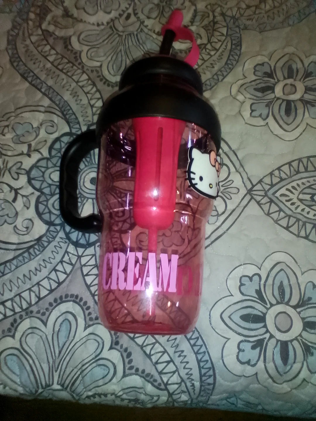 Hello Kitty Pink and black "Ice Cream"  Cup with Straw