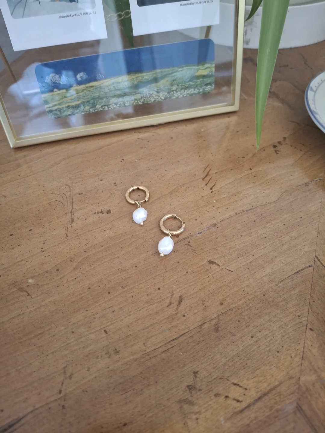 Gold Tone Hoop Earrings with Pearl Drops - photo 2