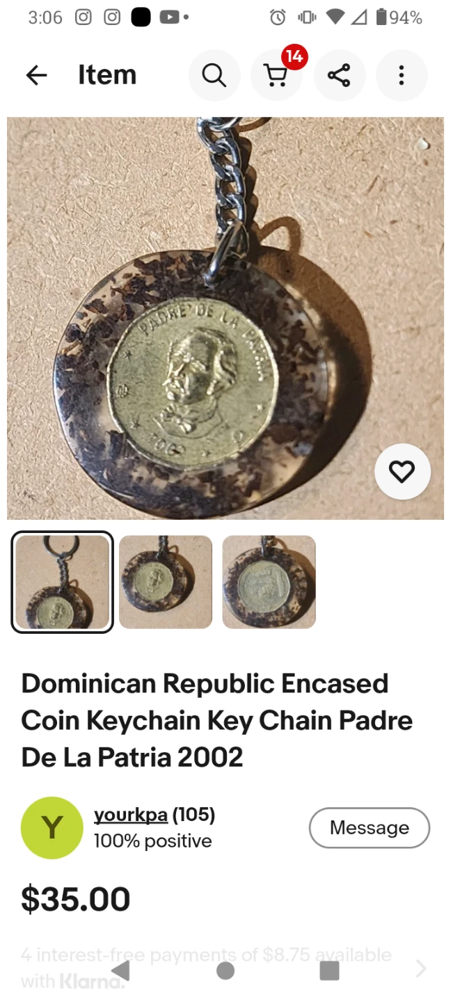 Rare"Dominican Republic"1 Peso Coin Keychain 2002
