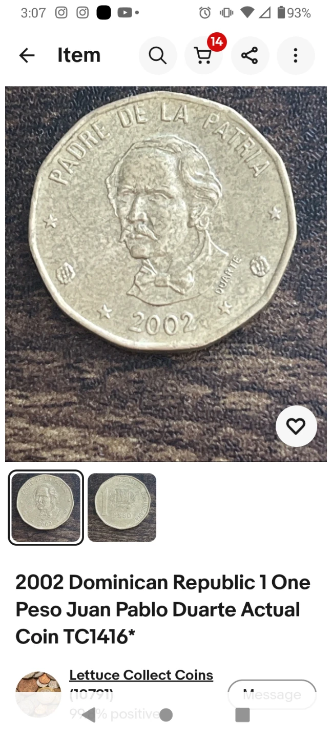 Rare"Dominican Republic"1 Peso Coin Keychain 2002 - photo 2